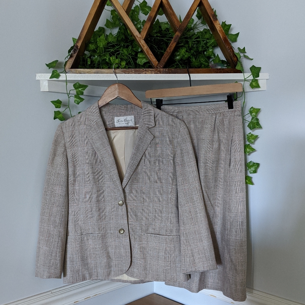 Vintage Plaid Skirt Suit Set